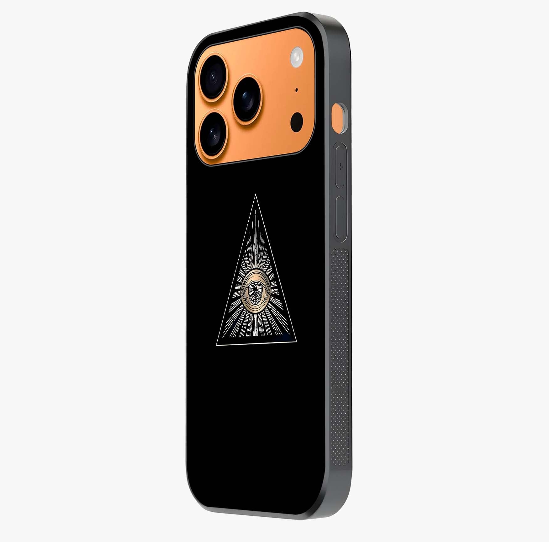 Illuminati Evil Glass Case photographed in natural light showing reflective finish and design depth.