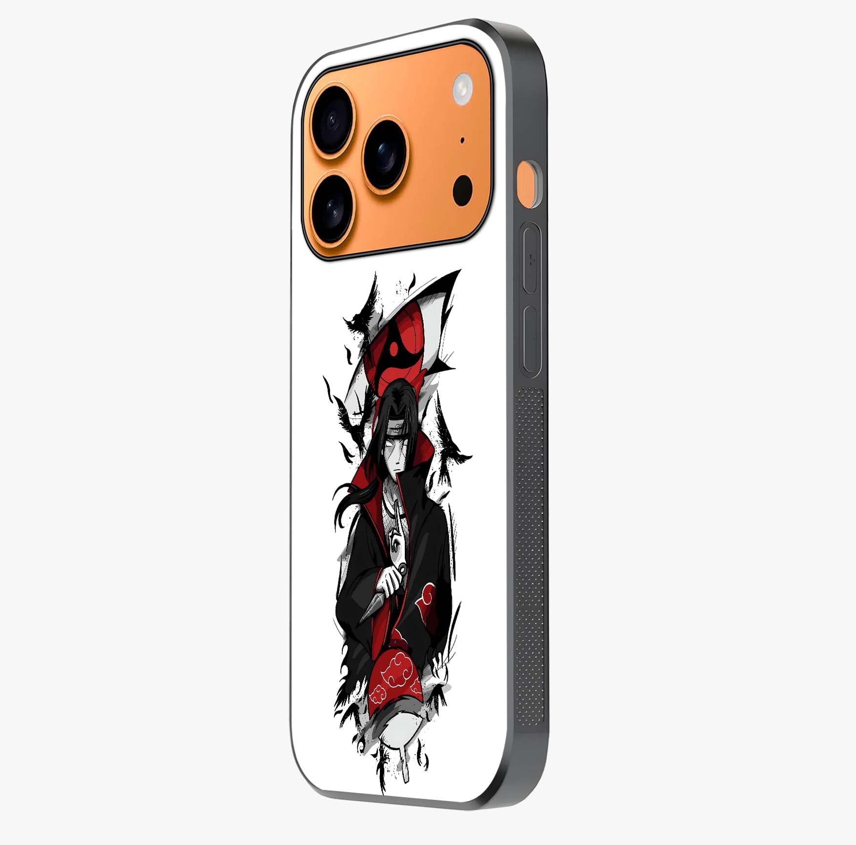 Itachi Sharingan Glass Case photographed in natural light showing reflective finish and design depth.