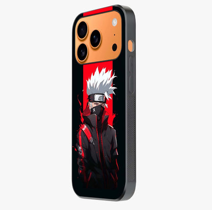 Kakashi Scarlet Shadow Glass Case photographed in natural light showing reflective finish and design depth.