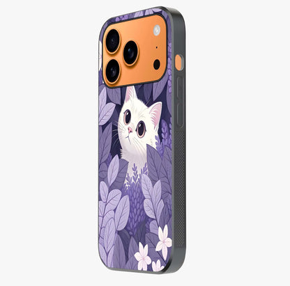 Lilac Hide Peek Cat Glass Case photographed in natural light showing reflective finish and design depth.