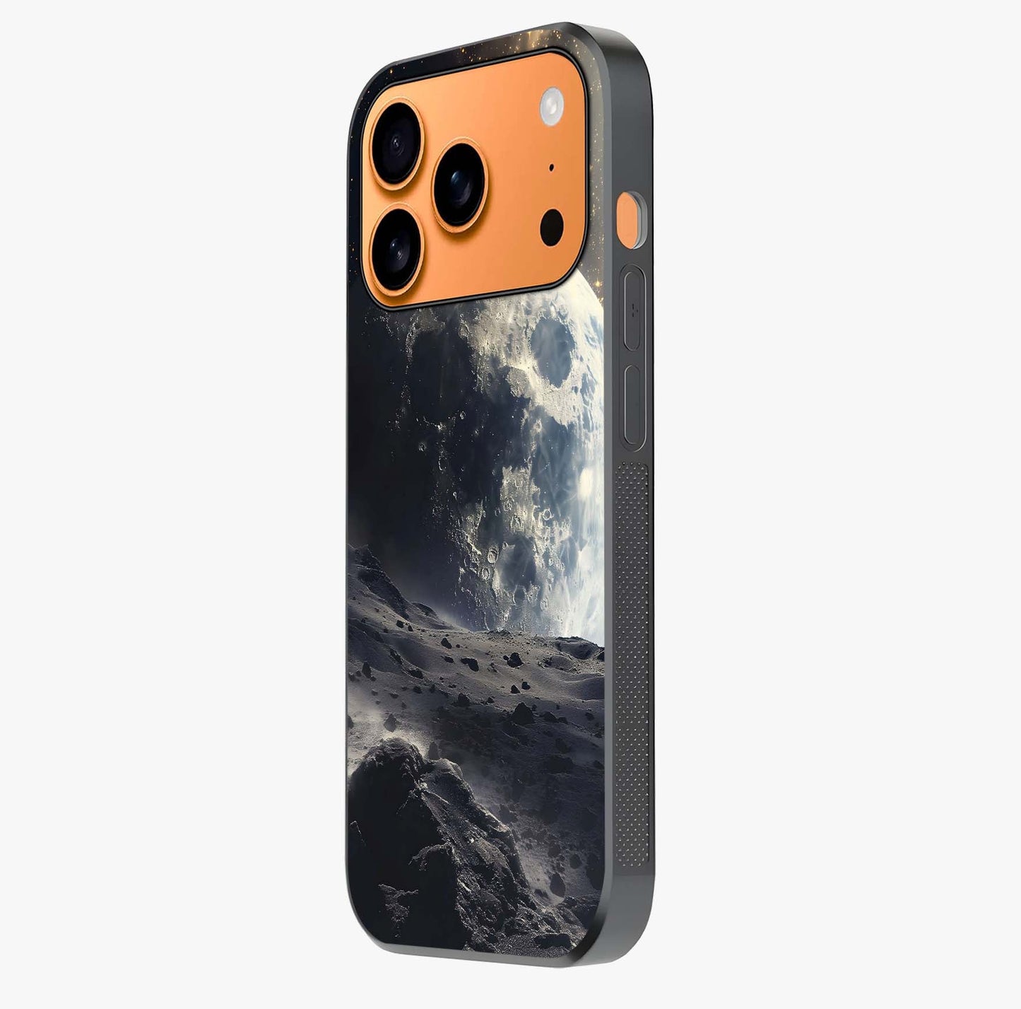 Lunar Horizon Glow Glass Case photographed in natural light showing reflective finish and design depth.
