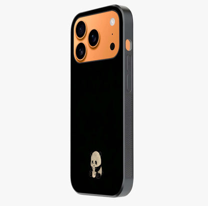 Midnight Panda Love Glass Case photographed in natural light showing reflective finish and design depth.