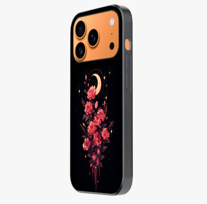 Moonlit Floral Elegance Glass Case photographed in natural light showing reflective finish and design depth.