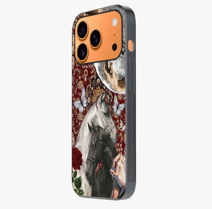 Moonlit Royal Stallion Glass Case photographed in natural light showing reflective finish and design depth.