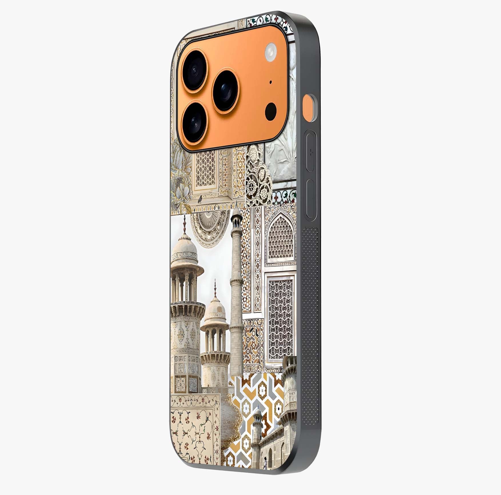 Mughal Marble Legacy Glass Case photographed in natural light showing reflective finish and design depth.