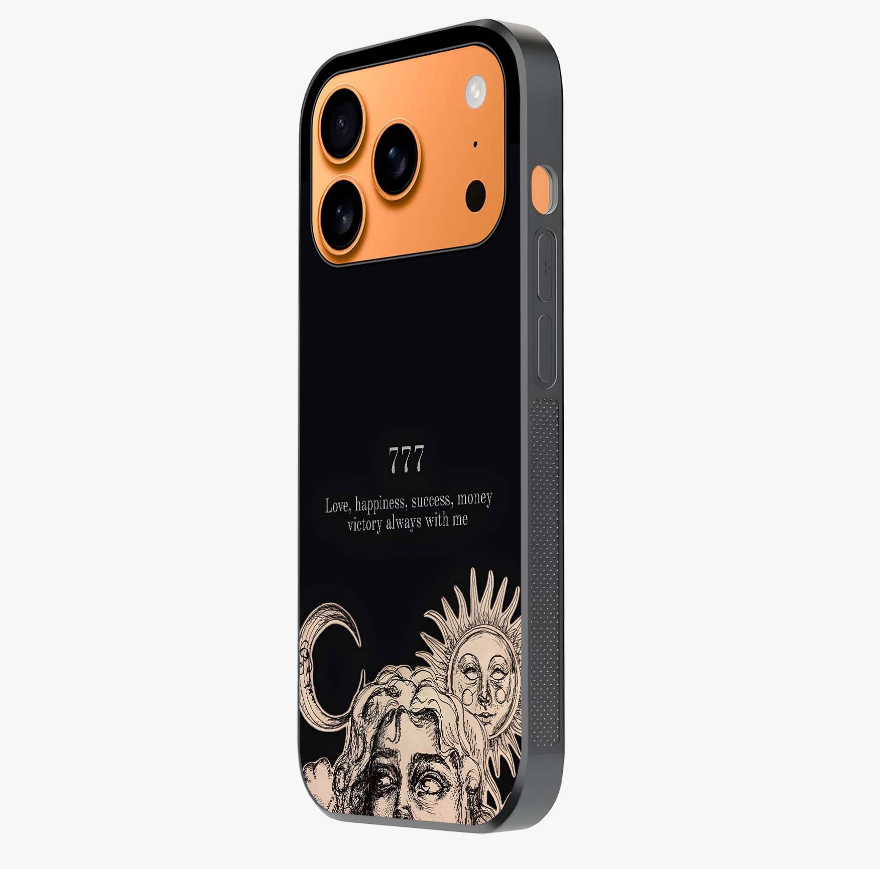 Mystic Victory Aura Glass Case photographed in natural light showing reflective finish and design depth.