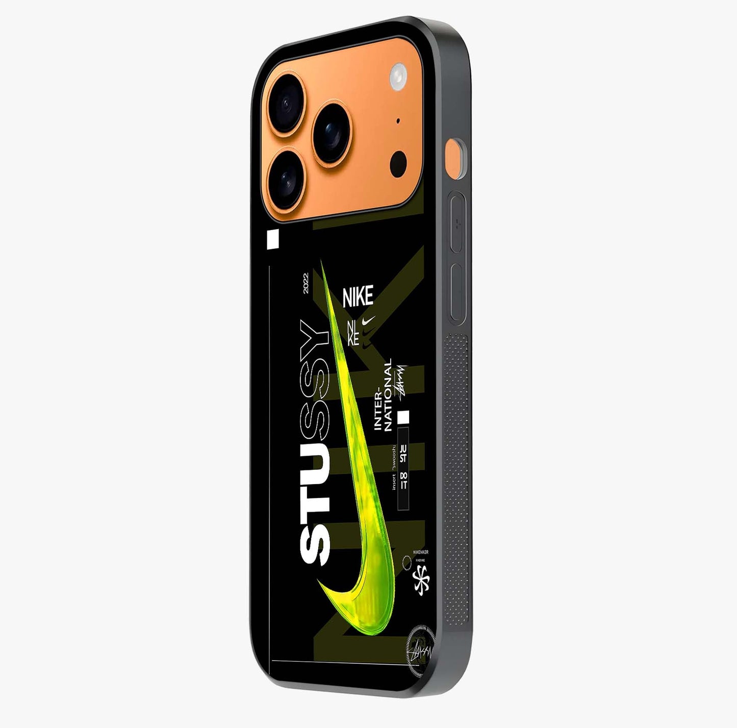 Neon Street Edition Glass Case photographed in natural light showing reflective finish and design depth.