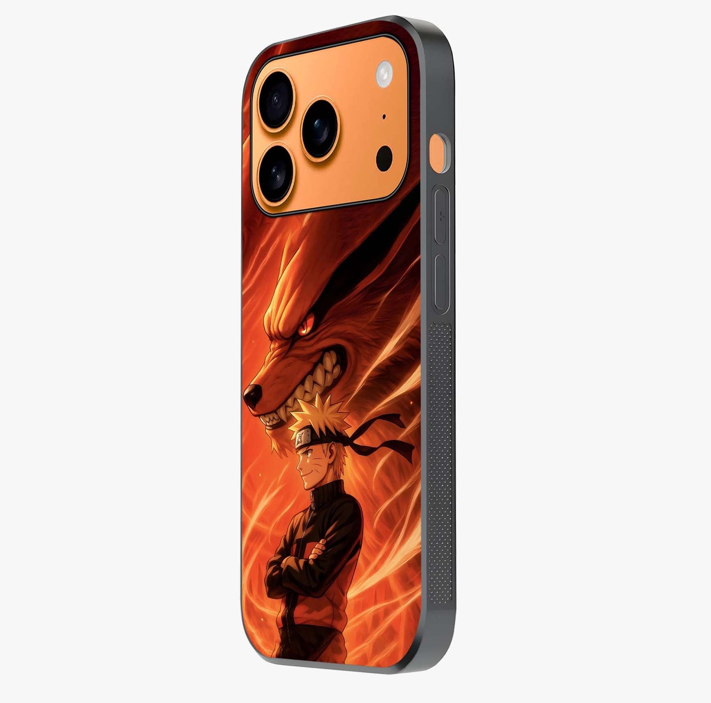 Nine Tails Legacy Glass Case photographed in natural light showing reflective finish and design depth.