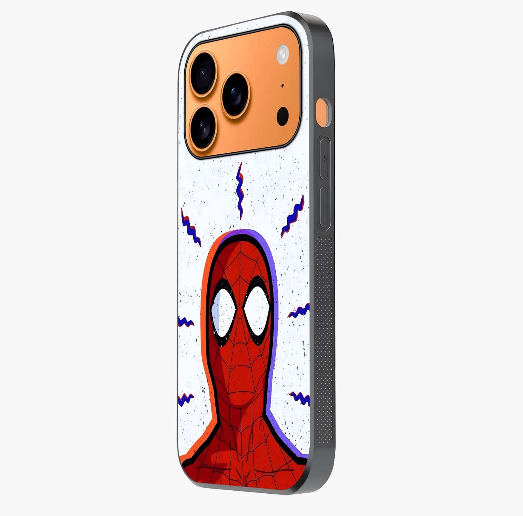 Omg Spiderman Glass Case photographed in natural light showing reflective finish and design depth.