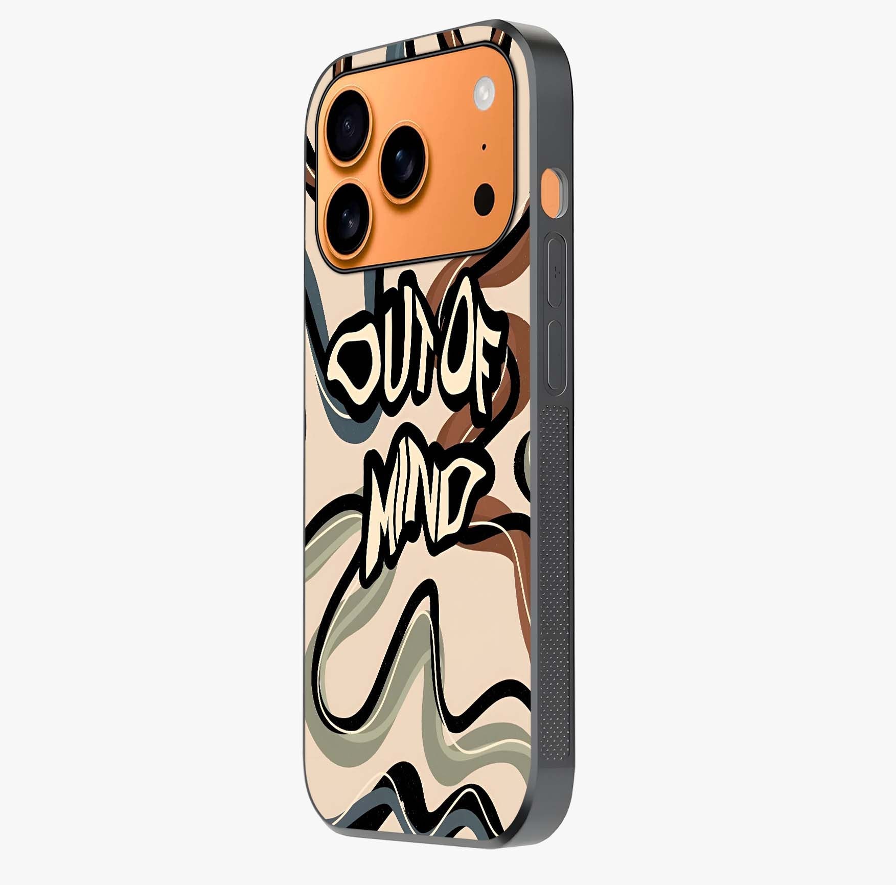 Out Of Mind Glass Case photographed in natural light showing reflective finish and design depth.