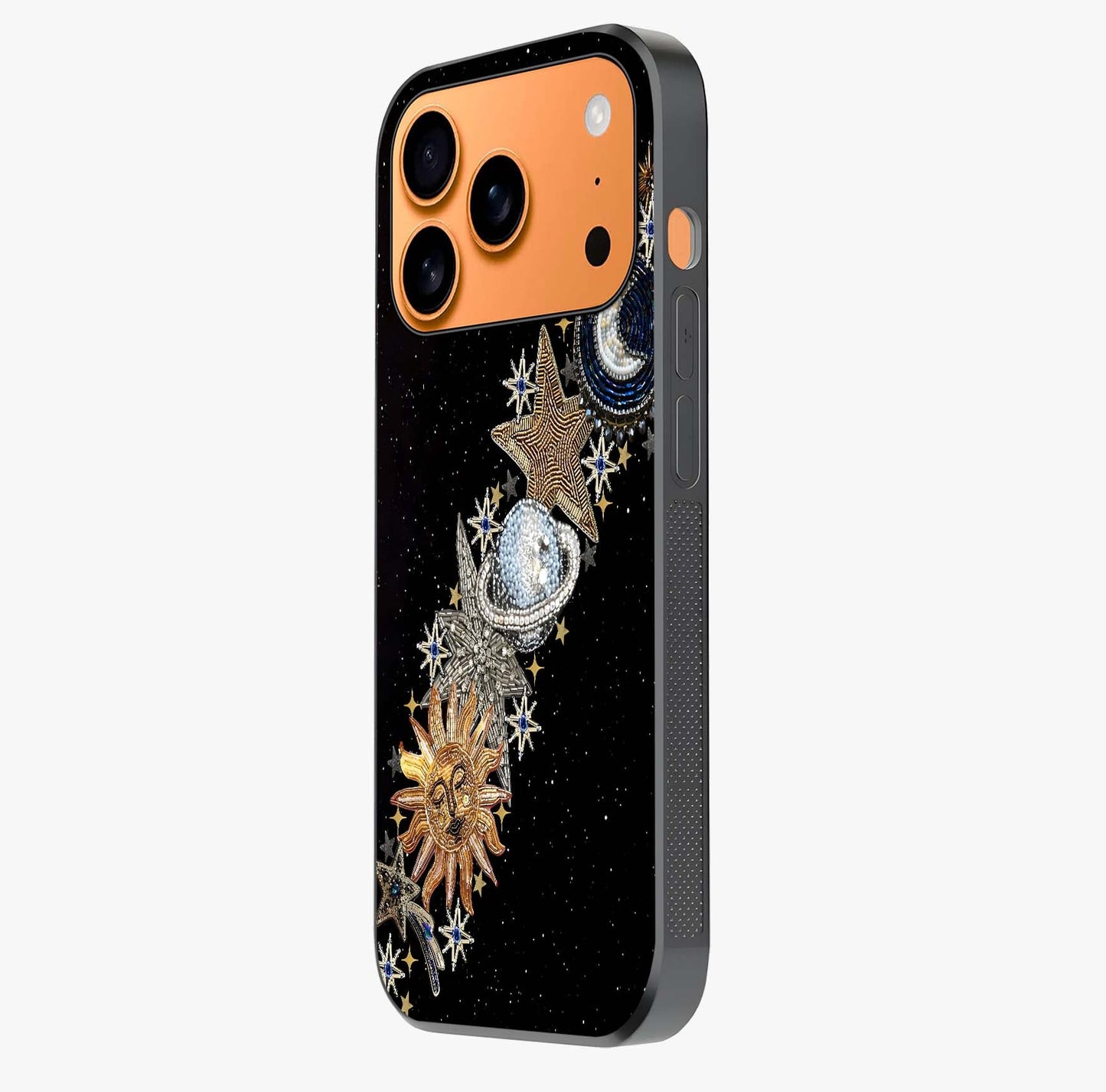 Pearls Universe Object Glass Case photographed in natural light showing reflective finish and design depth.