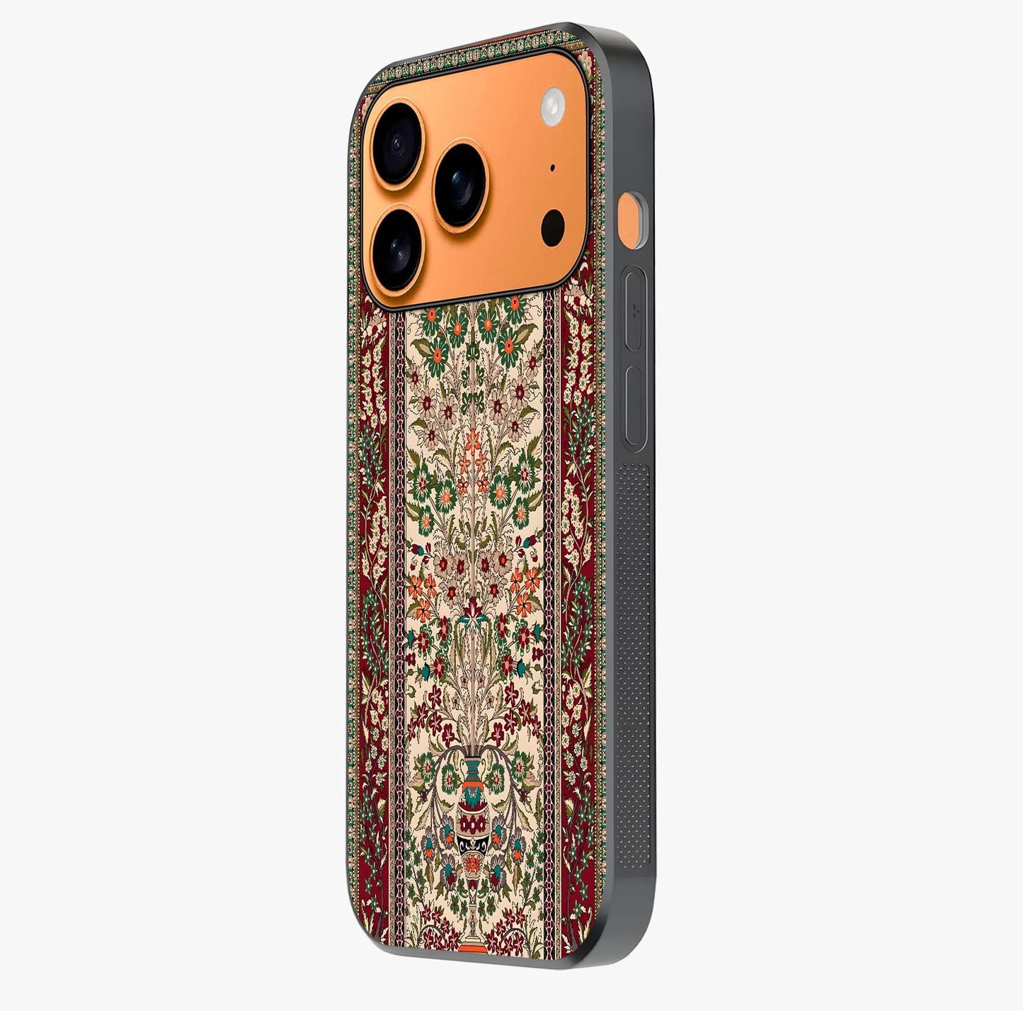 Persian Inspired Glass Case photographed in natural light showing reflective finish and design depth.