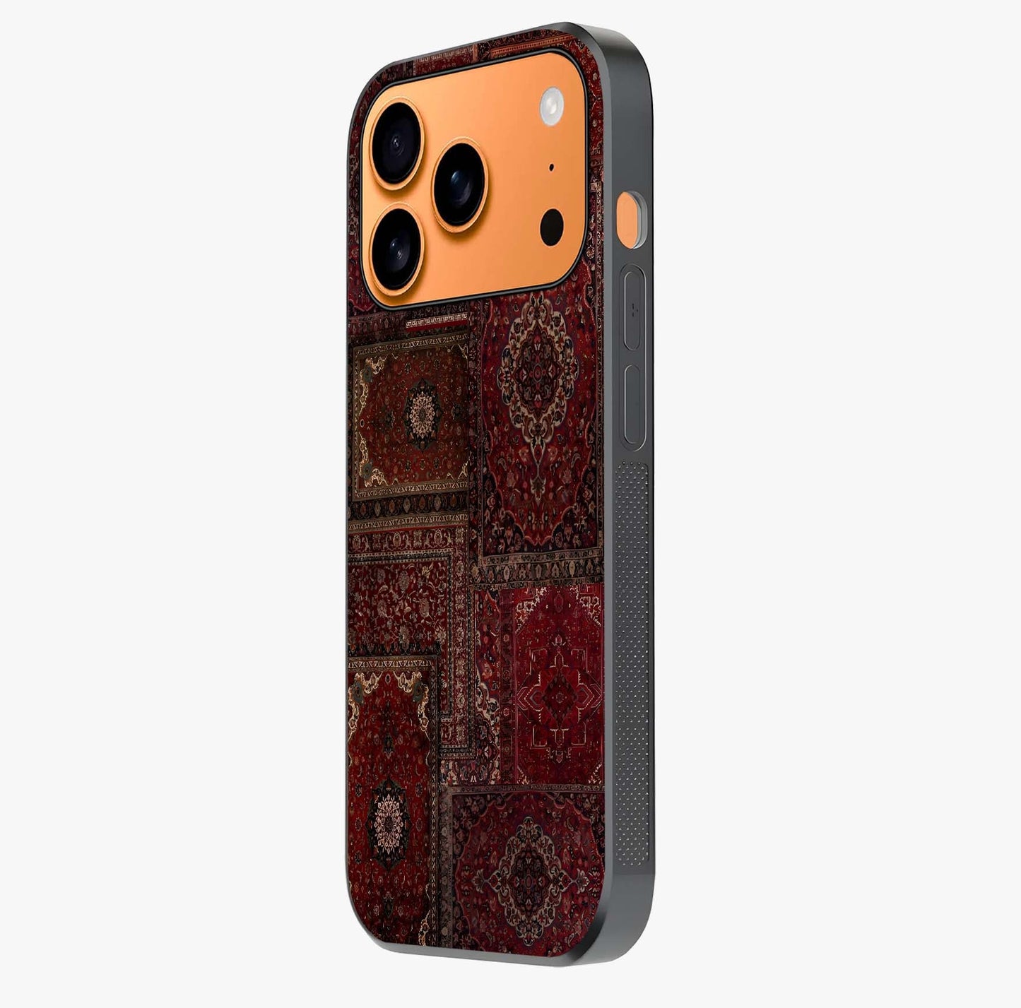 Persian Velvet Tale Glass Case photographed in natural light showing reflective finish and design depth.