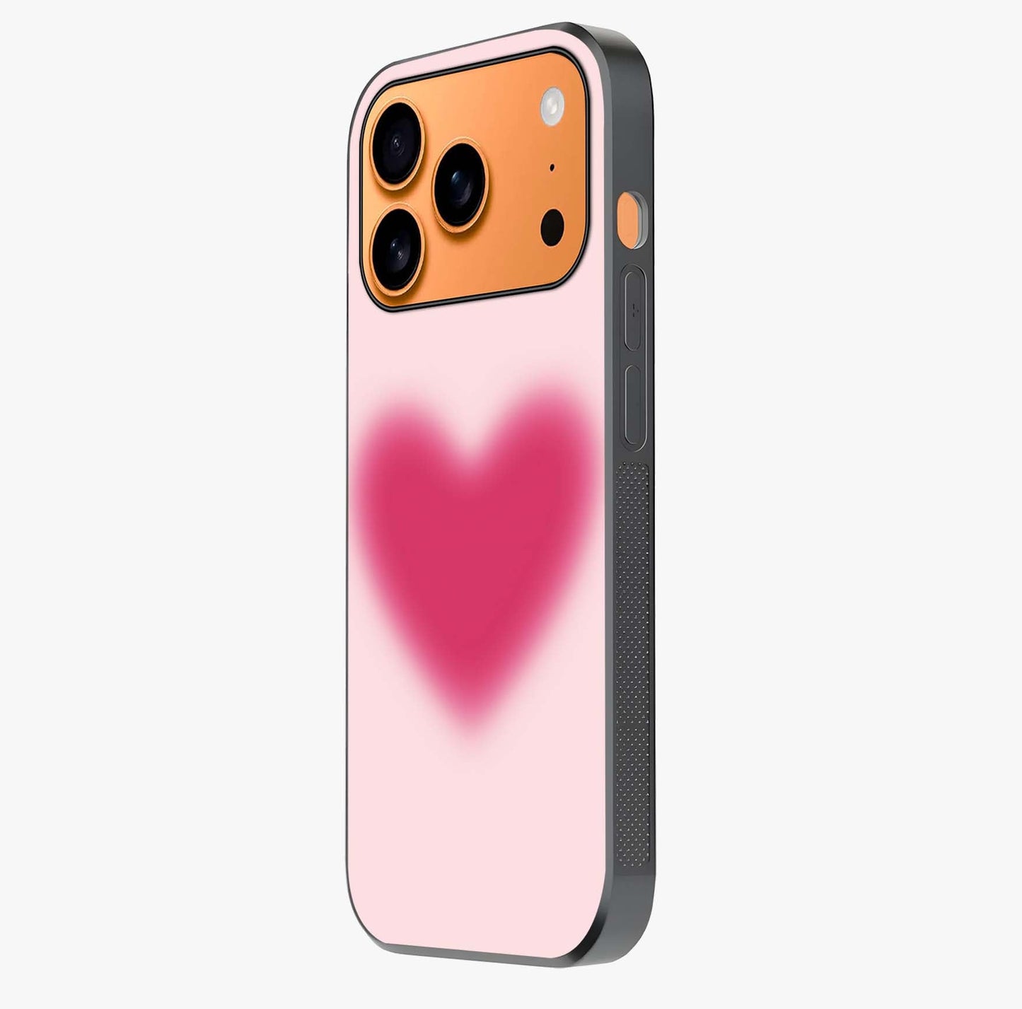 Pink Aura Heart Glass Case photographed in natural light showing reflective finish and design depth.