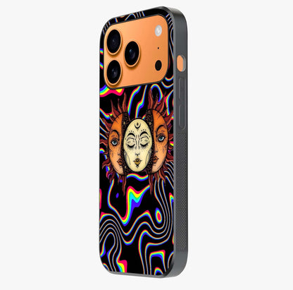 Psychedelic Sun Glass Case photographed in natural light showing reflective finish and design depth.