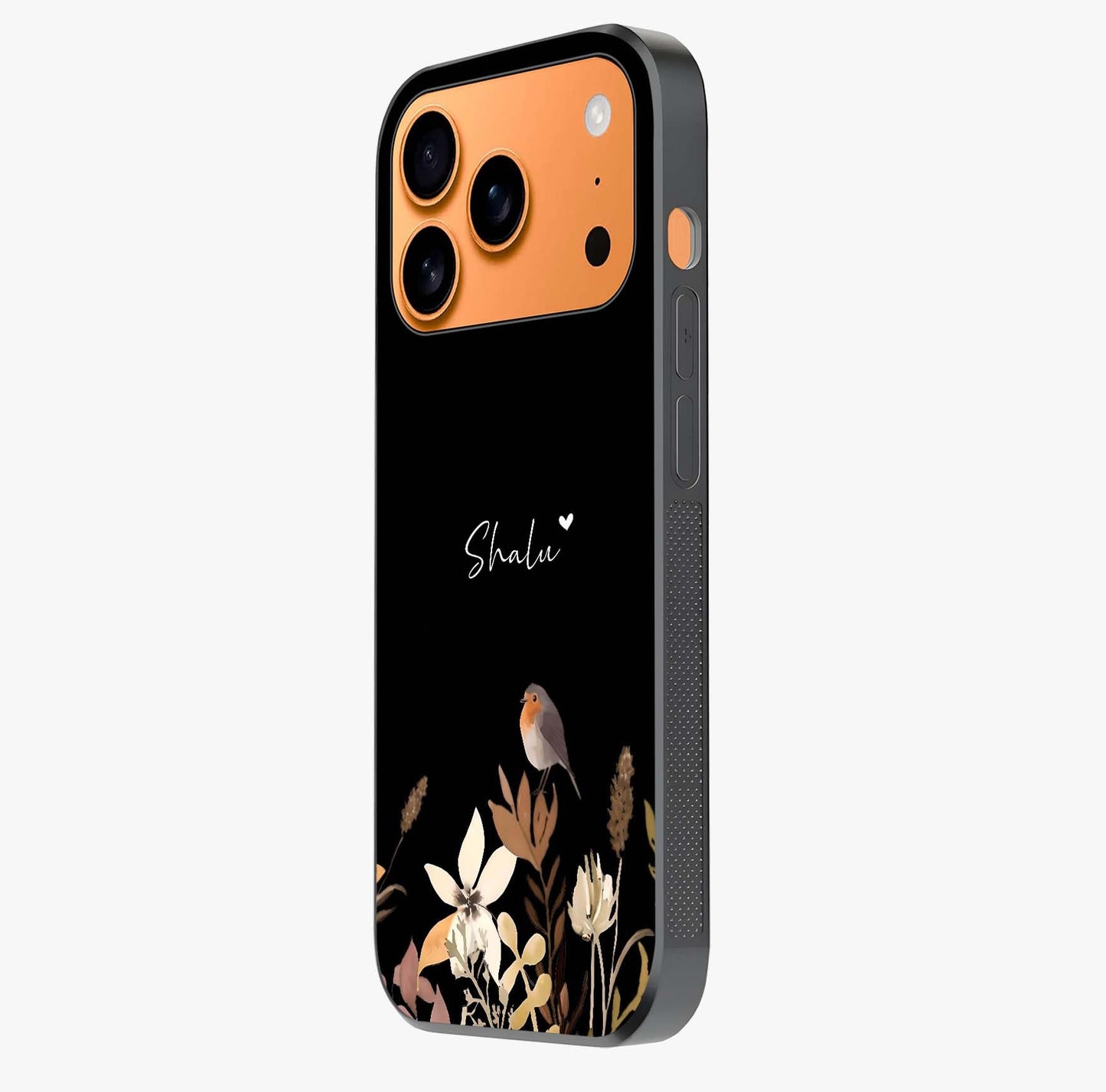 Quiet Garden Tune Custom Name Glass Case photographed in natural light showing reflective finish and design depth.