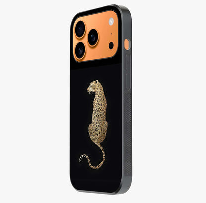 Regal Leopard Glass Case photographed in natural light showing reflective finish and design depth.