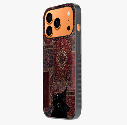 Regal Magic Cat Apple Glass Case photographed in natural light showing reflective finish and design depth.