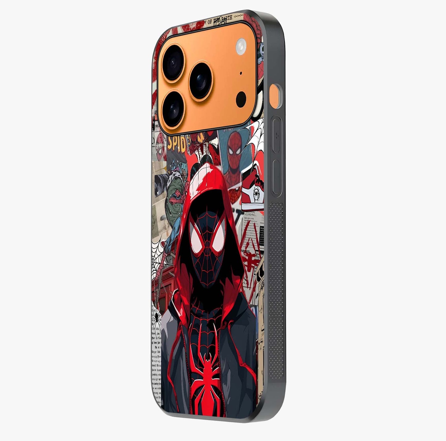 Spider Collage Street Glass Case photographed in natural light showing reflective finish and design depth.