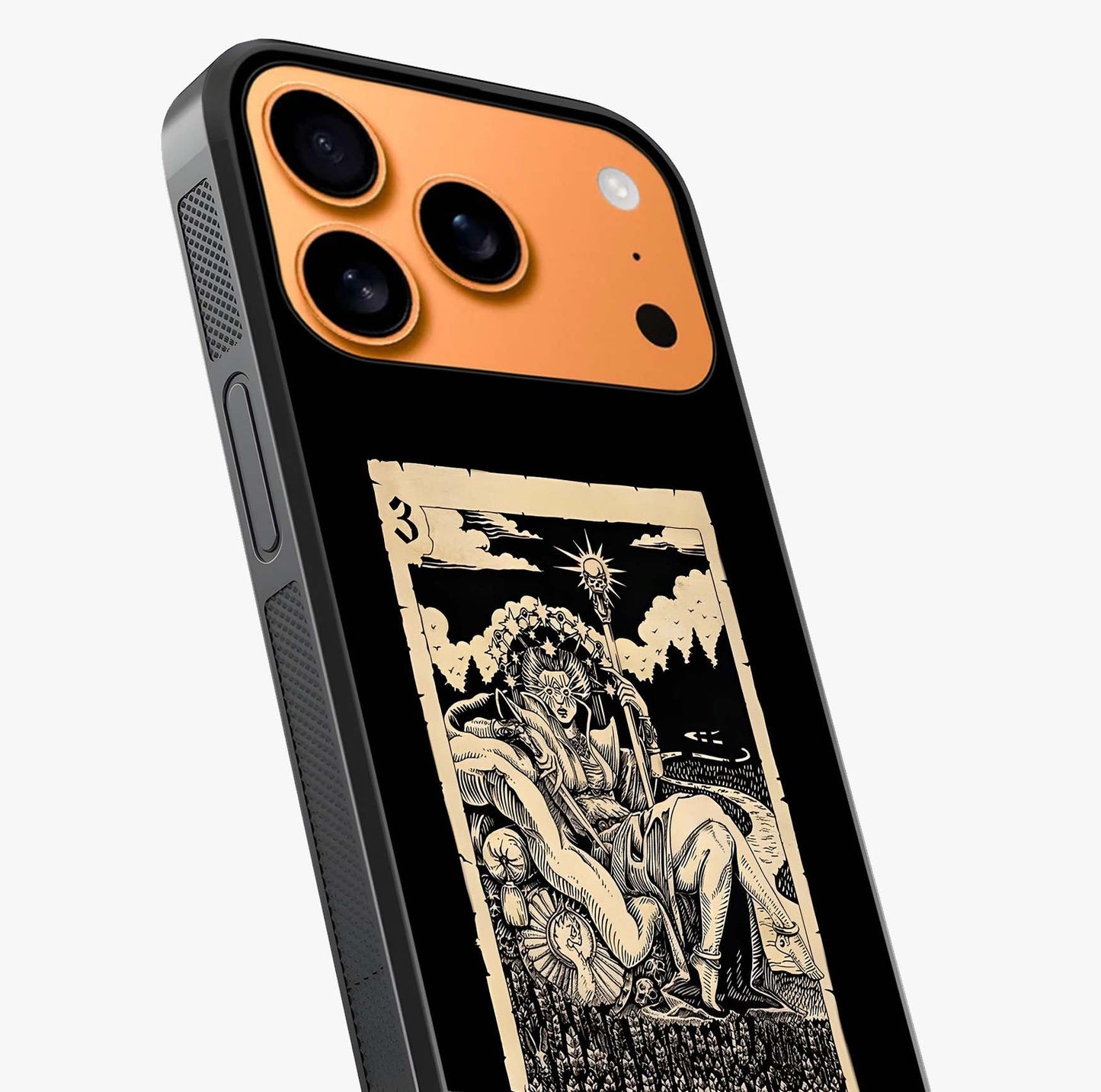 The Empress Glass Case photographed in natural light showing reflective finish and design depth.