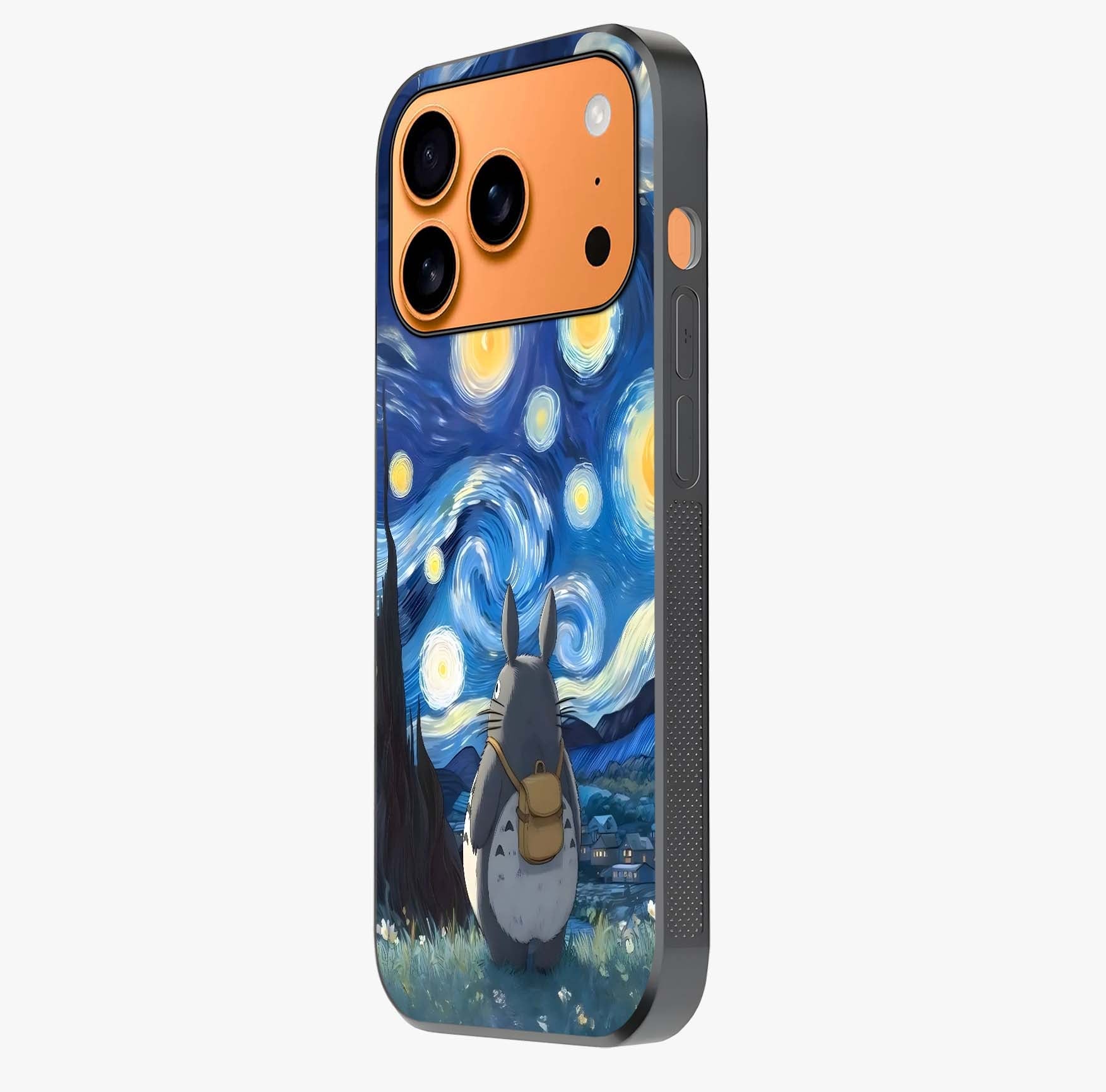 Totoro In Van Gogh Art Glass Case photographed in natural light showing reflective finish and design depth.
