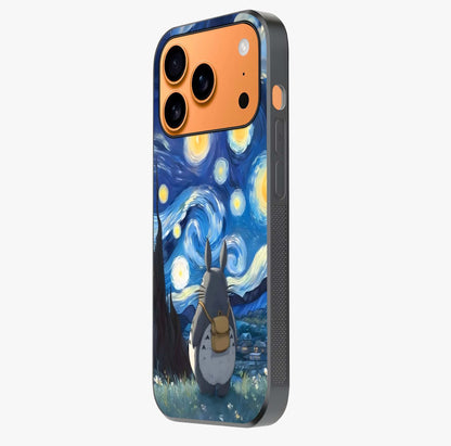 Totoro In Van Gogh Art Glass Case photographed in natural light showing reflective finish and design depth.