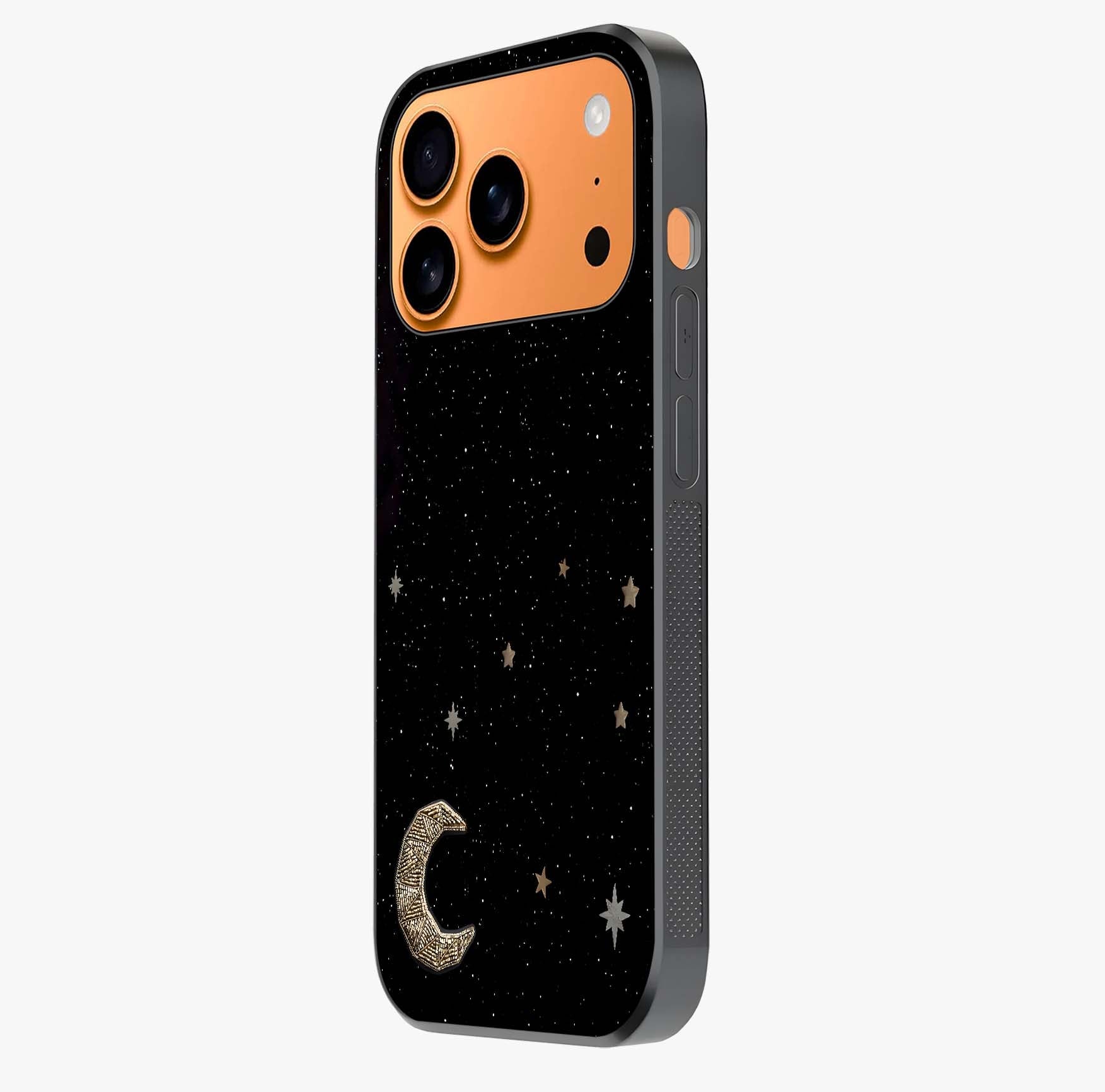 Twinkle Star With Half Moon Glass Case photographed in natural light showing reflective finish and design depth.