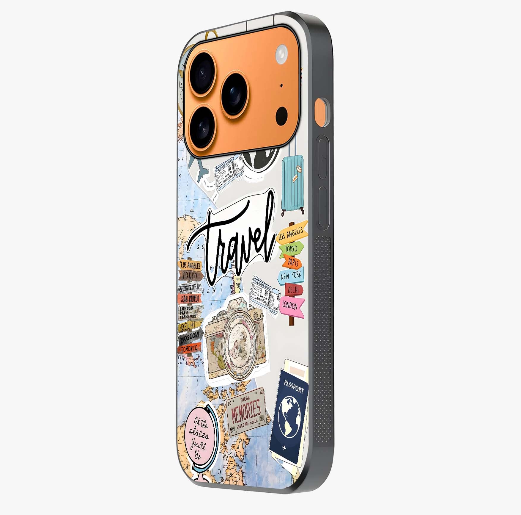 Wanderlust Journal Glass Case photographed in natural light showing reflective finish and design depth.