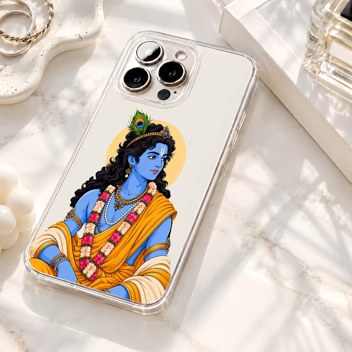 Krishna Peacock Portrait Clear Silicon Cover