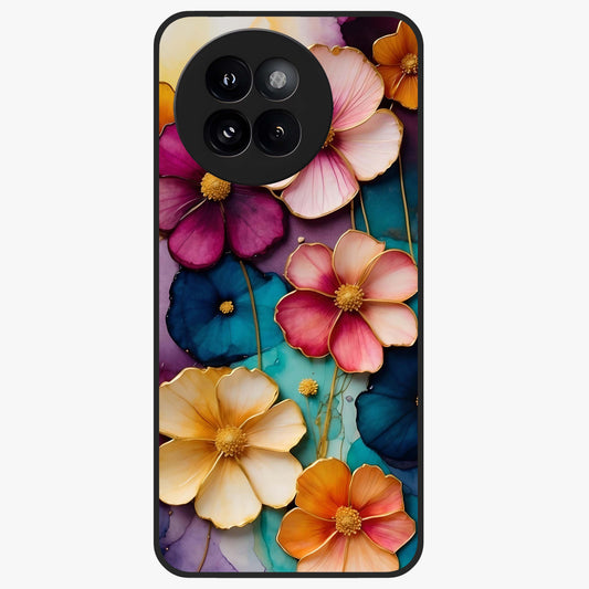 Artlyn Grace Flower Pattern Glass Case showing flat back view with elegant floral pattern artwork and glossy glass finish.