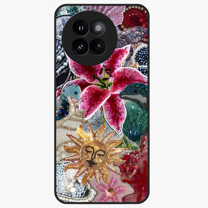 Beaded Garden Fantasy Glass Case showing flat back view with dreamy garden bead artwork and glossy glass finish.