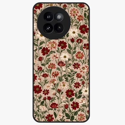 Biege Flower With Leaf Glass Case showing flat back view with soft beige floral artwork and glossy glass finish.