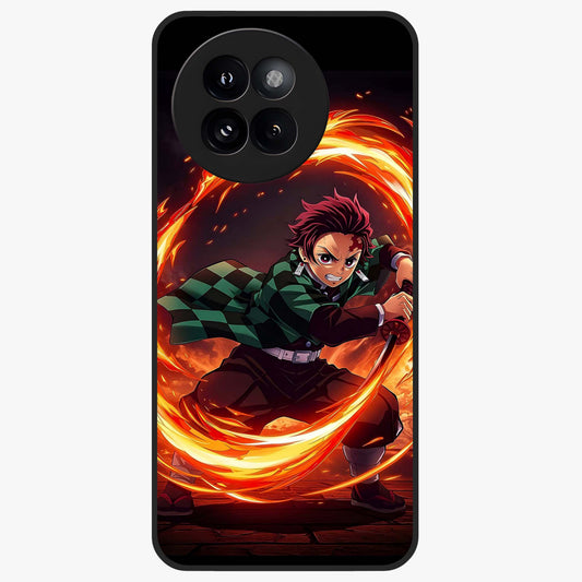 Blazing Sword Resolve Glass Case showing flat back view with fiery sword artwork and glossy glass finish.