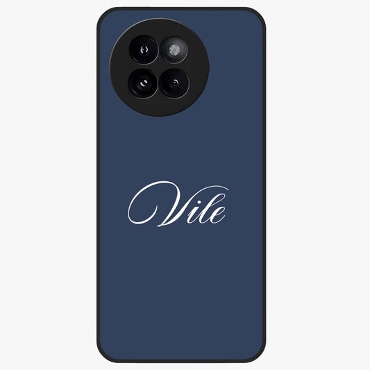 Blue Background Personalized Custom Name Glass Case showing flat back view with minimal blue background and custom name design.