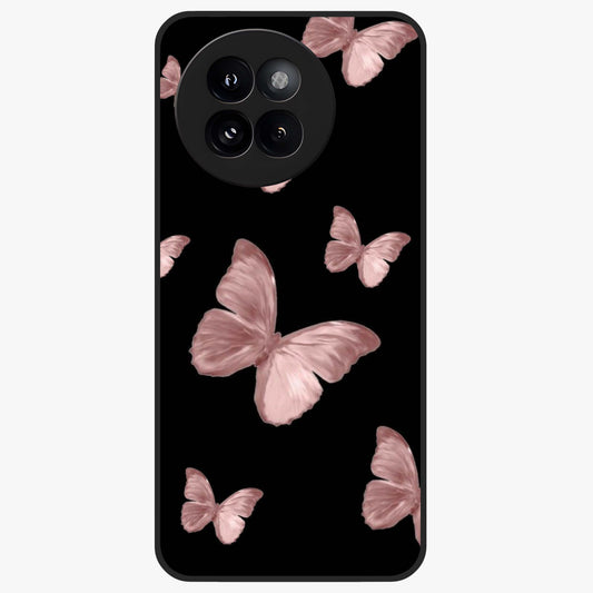 Butterfly Pattern Glass Case showing flat back view with elegant butterfly pattern artwork and glossy glass finish.