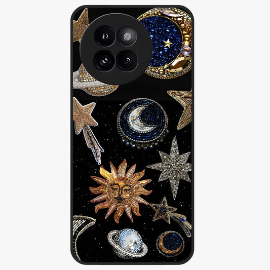 Celestial Gem Constellations Glass Case showing flat back view with sparkling constellation artwork and glossy glass finish.