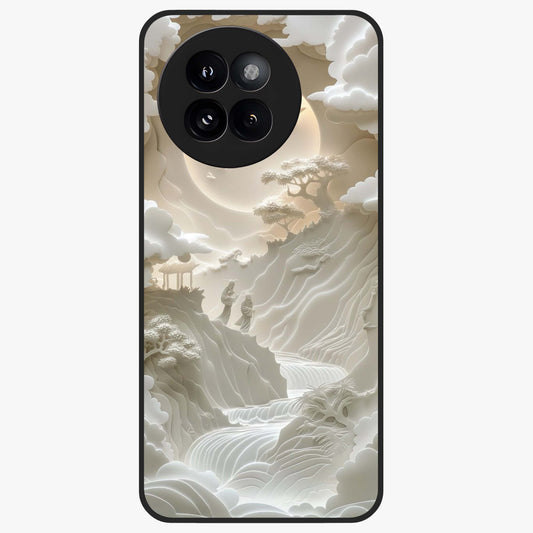 Celestial Origami Glass Case showing flat back view with artistic origami inspired celestial artwork and glossy glass finish.
