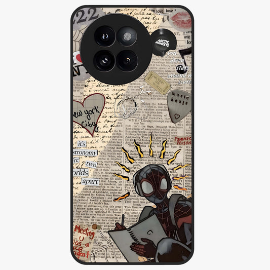 City Dream Sketch Glass Case showing flat back view with artistic city skyline sketch artwork and glossy glass finish.