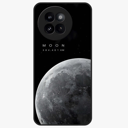 Cosmic Moon Glow Glass Case showing flat back view with glowing moon artwork and glossy glass finish.