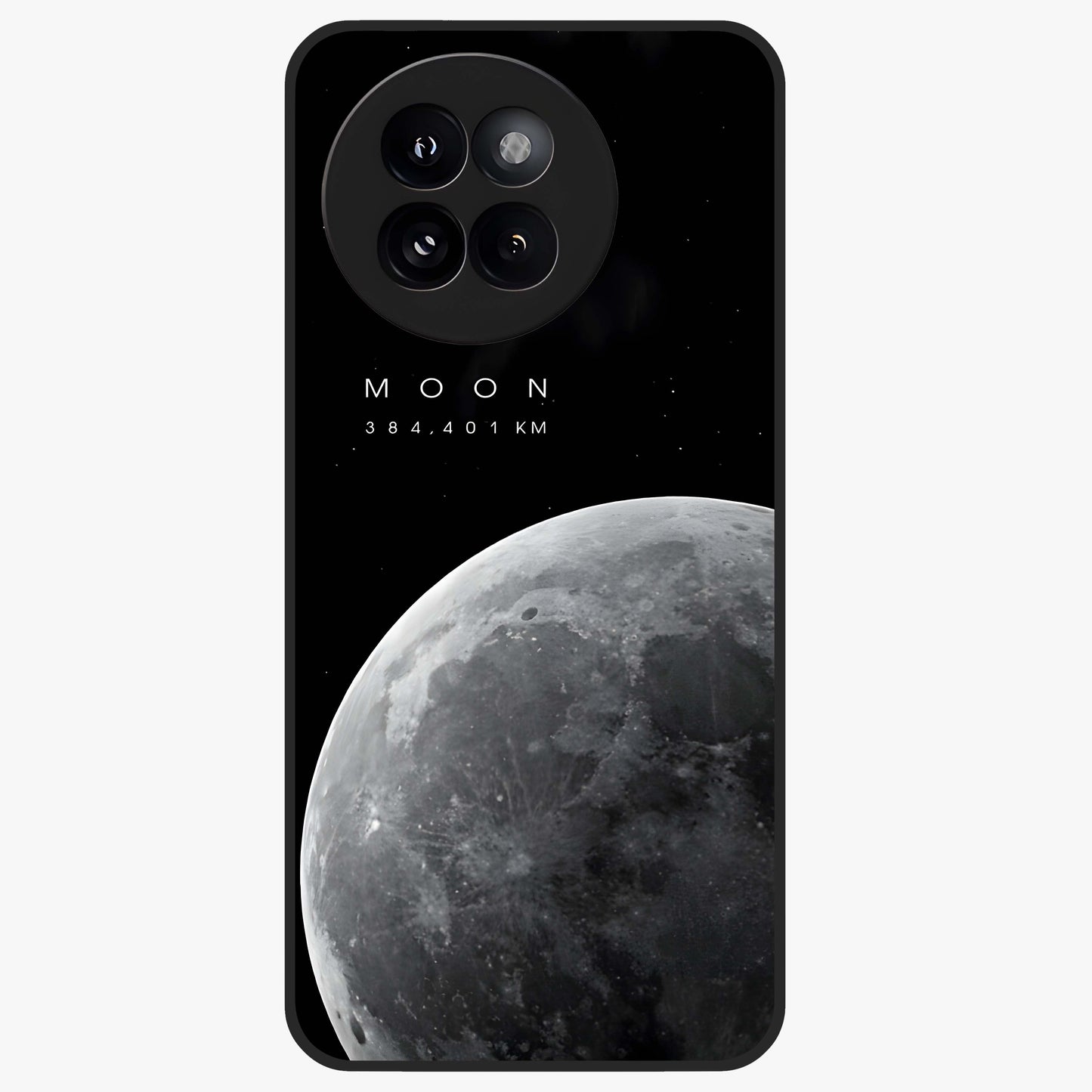 Cosmic Moon Glow Glass Case showing flat back view with glowing moon artwork and glossy glass finish.