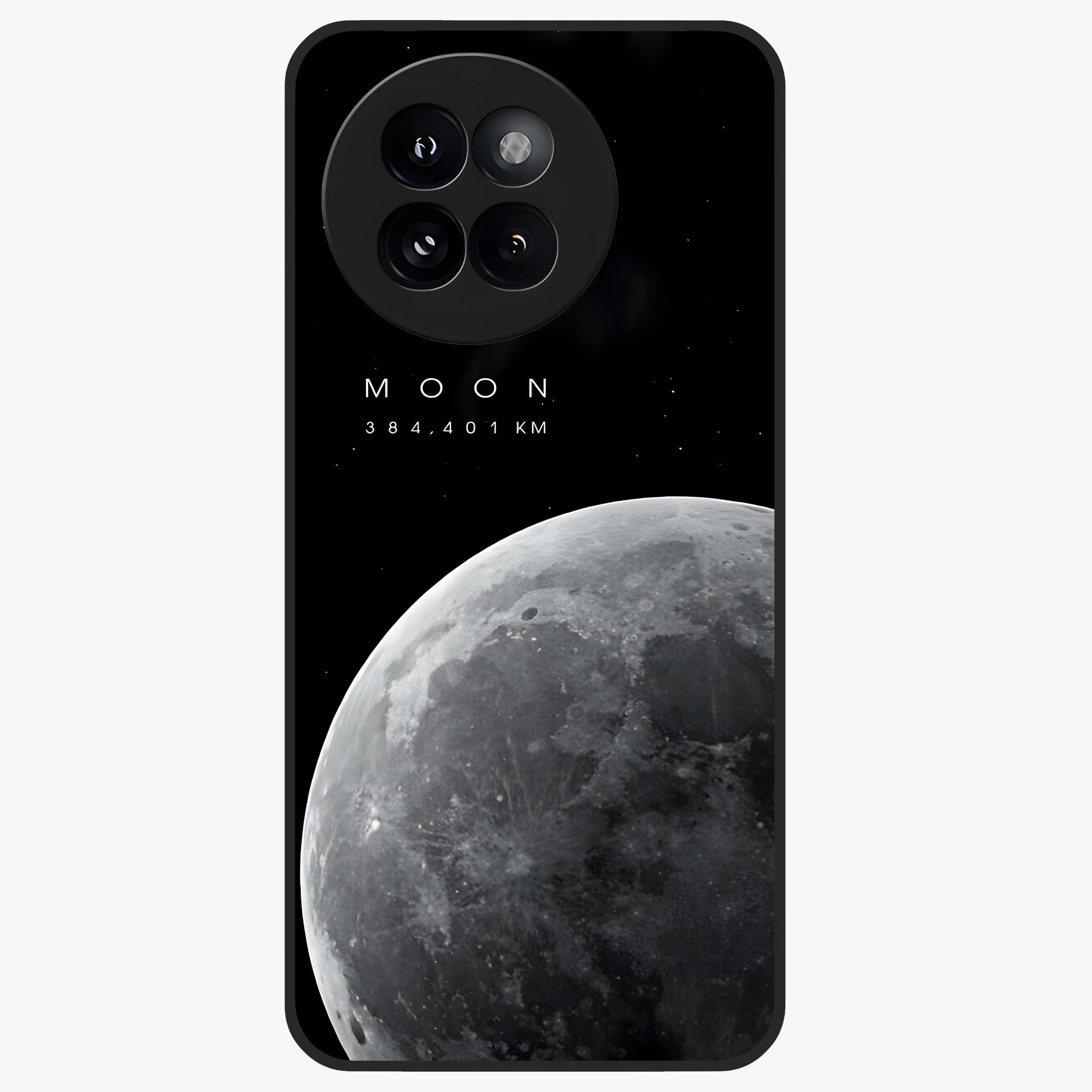Cosmic Moon Glow Glass Case showing flat back view with glowing moon artwork and glossy glass finish.