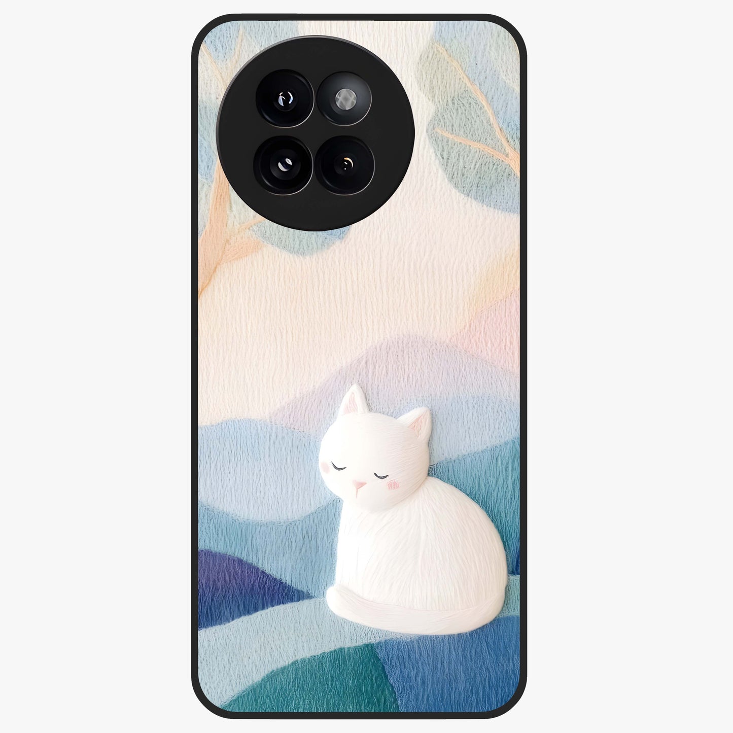 Cotton Dream Cat Glass Case showing flat back view with soft dreamy cat artwork and glossy glass finish.