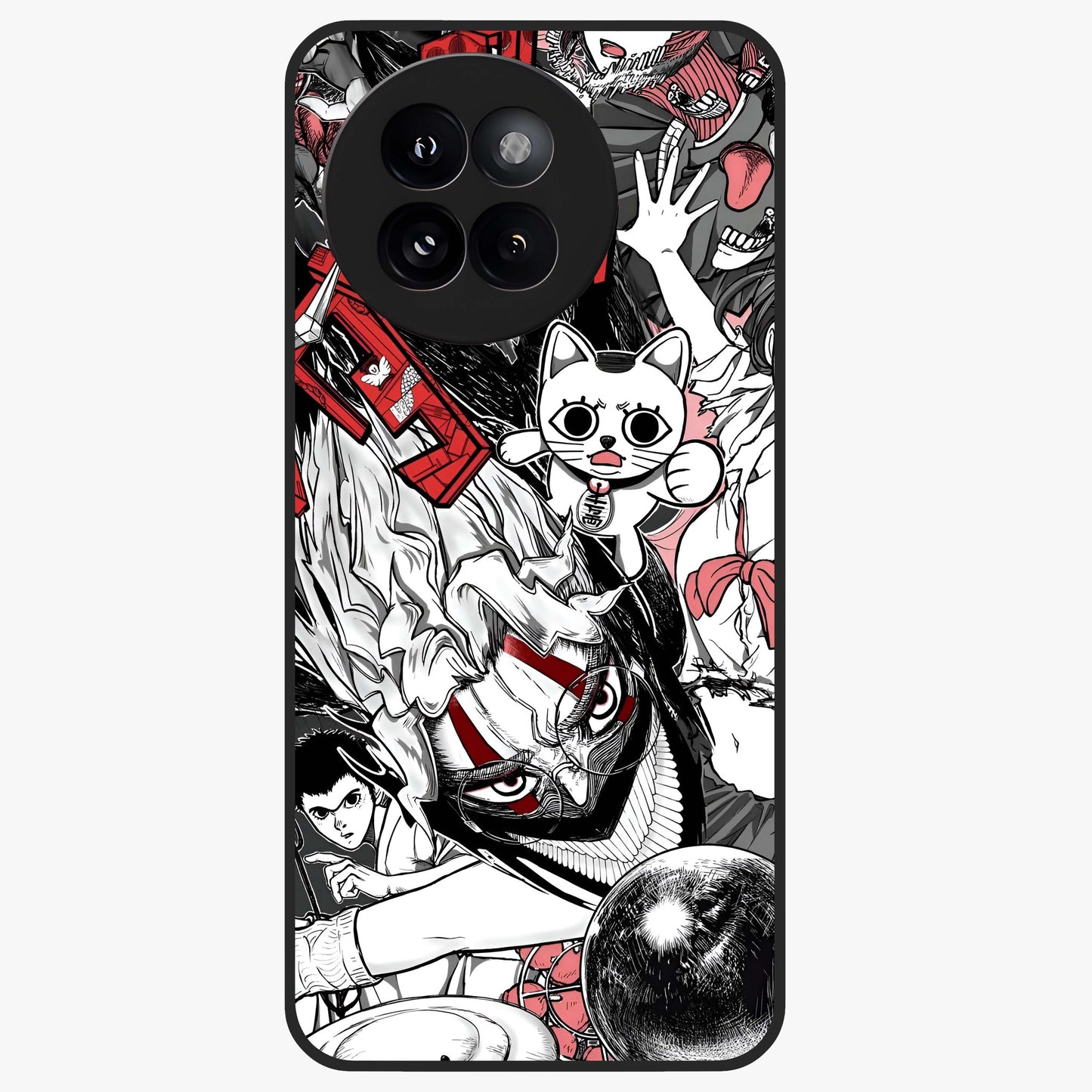 Crimson Chaos Panel Glass Case showing flat back view with bold crimson abstract artwork and glossy glass finish.