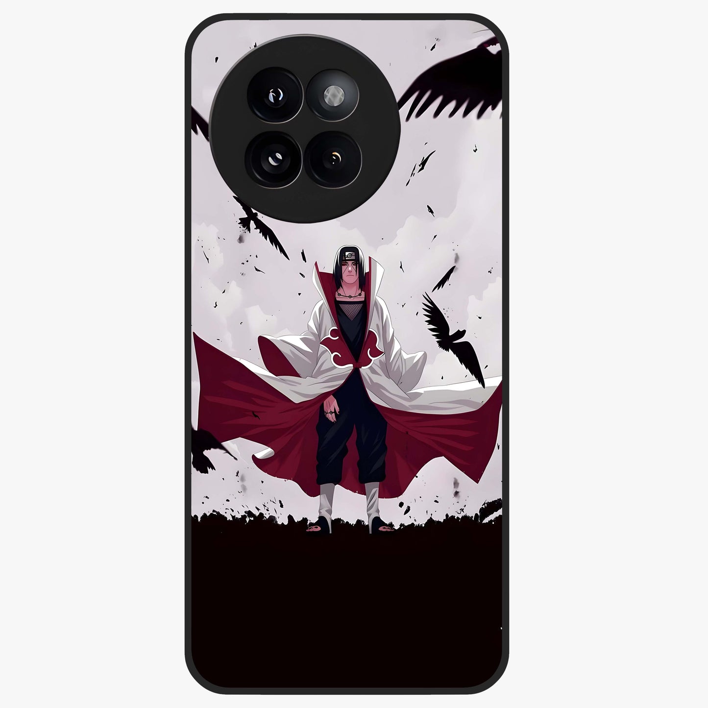 Crimson Crow Ascension Glass Case showing flat back view with mystical crow artwork and glossy glass finish.