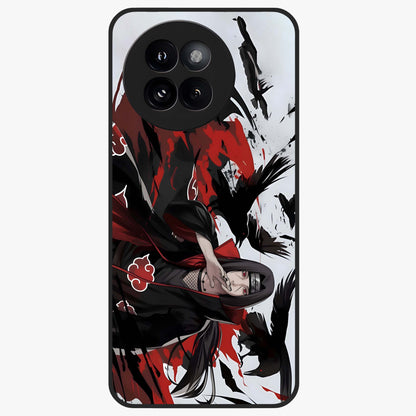 Crimson Crow Illusion Glass Case showing flat back view with artistic crow illusion artwork and glossy glass finish.