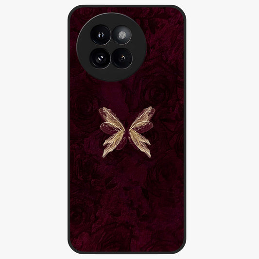 Crimson Fade Butterfly Glass Case showing flat back view with fading butterfly artwork and glossy glass finish.