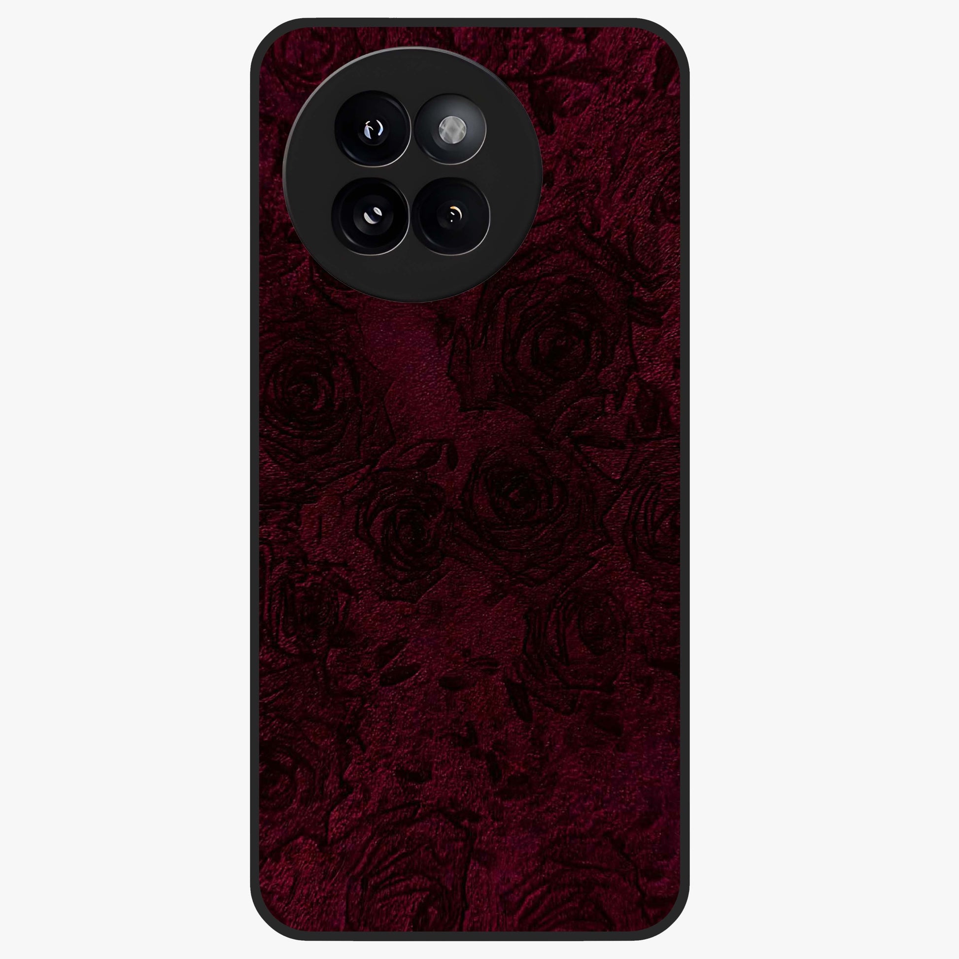 Crimson Fade Flow Glass Case showing flat back view with flowing crimson gradient artwork and glossy glass finish.