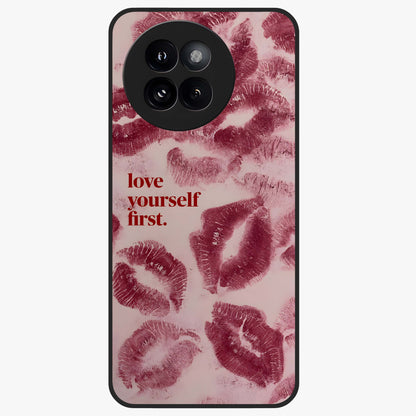 Crimson Kiss Love Glass Case showing flat back view with romantic crimson themed artwork and glossy glass finish.