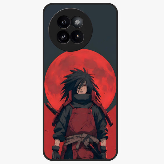 Crimson Moon Warlord Glass Case showing flat back view with mystical moon warrior artwork and glossy glass finish.