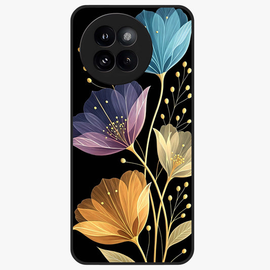 Delicate Multicolor Flowers Glass Case showing flat back view with vibrant floral artwork and glossy glass finish.